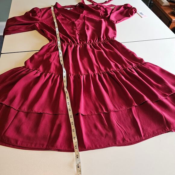 Nanette Lepore Tie Neck Tiered Shirt Dress Cranberry size 10 NWT - Picture 6 of 8